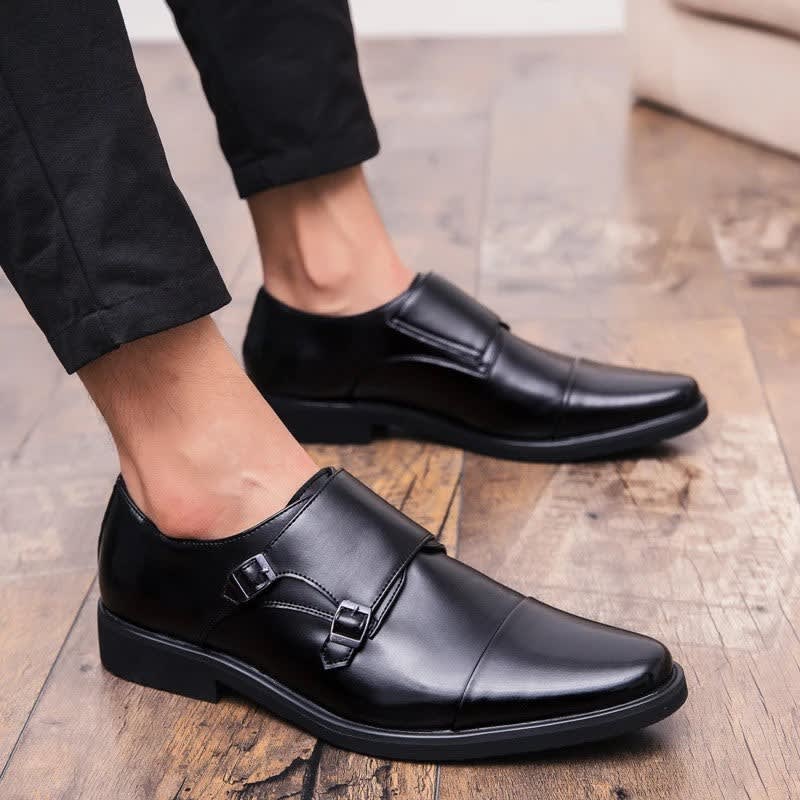 Norman Pebbled Leather Cap Toe Double Monk Dress Shoes_7