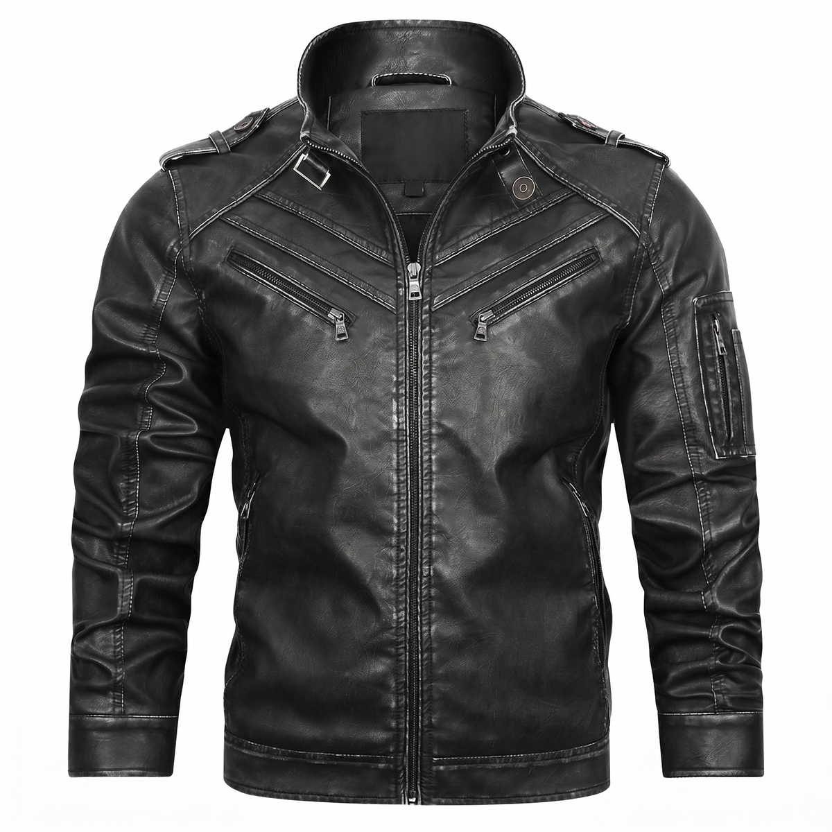 Men's Engine Embroidered Leather Jacket