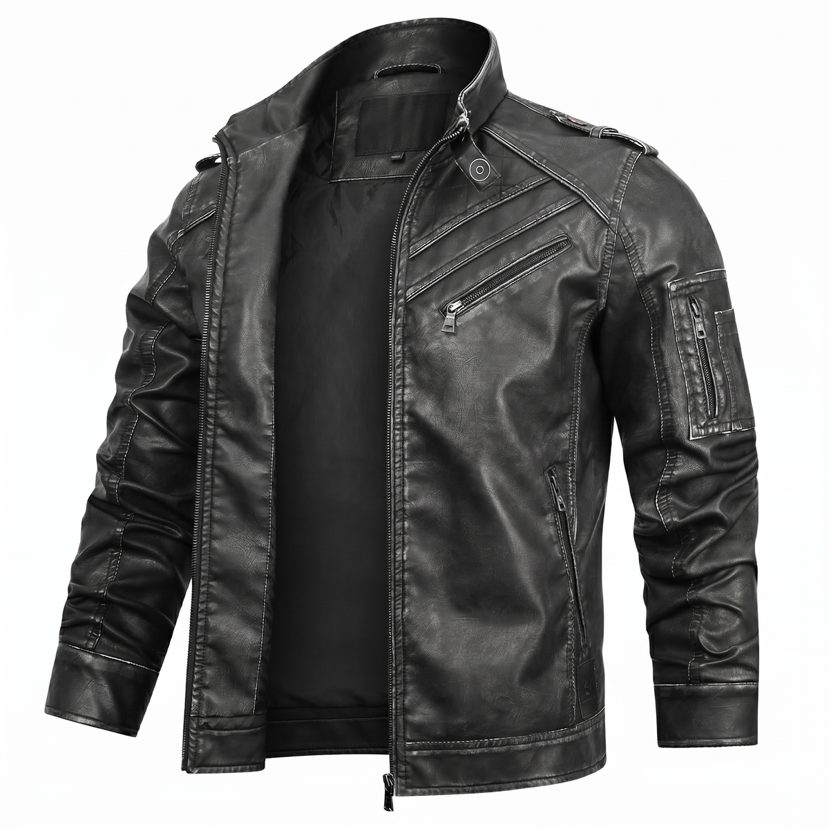 Men's Engine Embroidered Leather Jacket