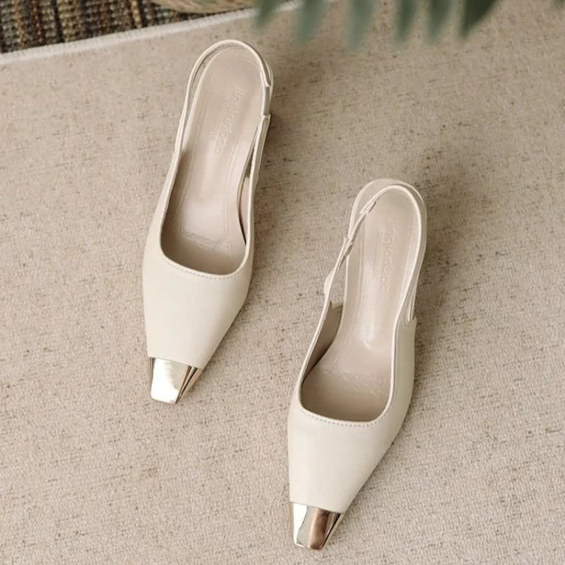 Evangeline Metal Toe Cap Slingback Block Heels_2