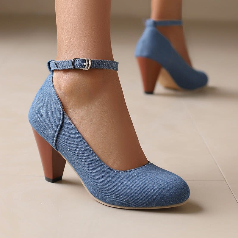 Michaela Denim Ankle Strap Pumps_12
