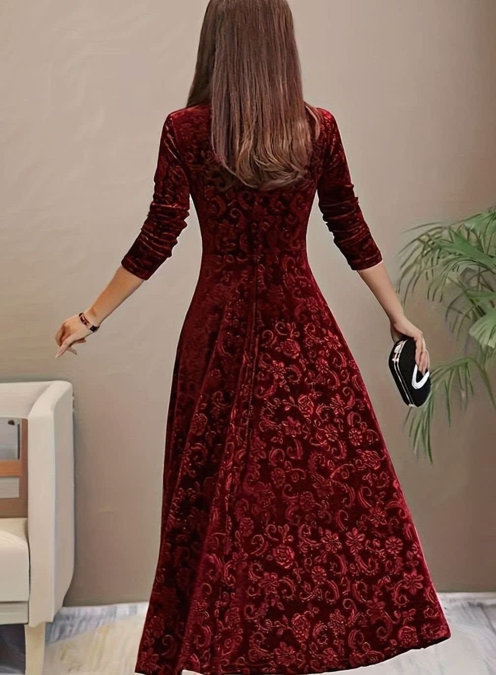 Valerie Velvet Square Neck Midi Party Dress_10