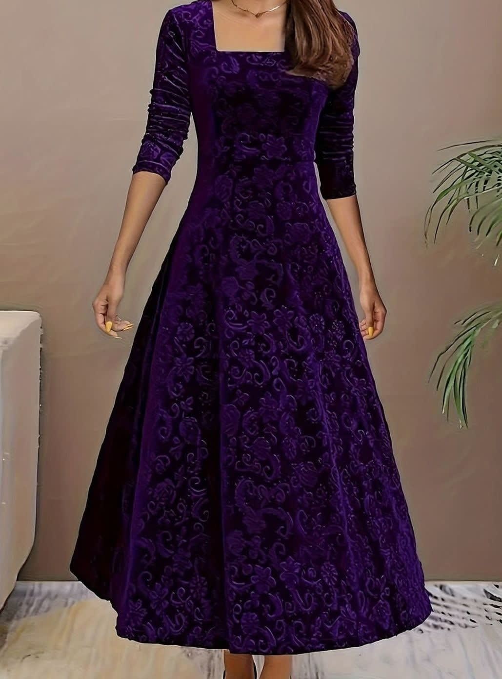 Valerie Velvet Square Neck Midi Party Dress_3