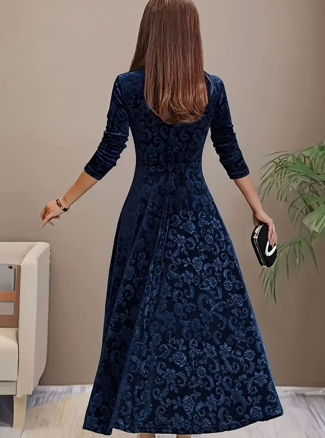 Valerie Velvet Square Neck Midi Party Dress_8