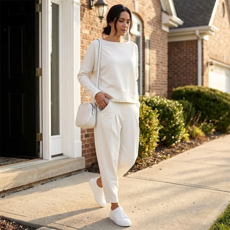 Sabine Cotton Long Sleeve Top and Tapered Pants Two Piece Lounge Set_1