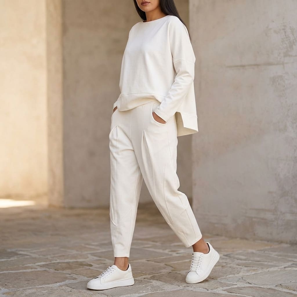Sabine Cotton Long Sleeve Top and Tapered Pants Two Piece Lounge Set_3