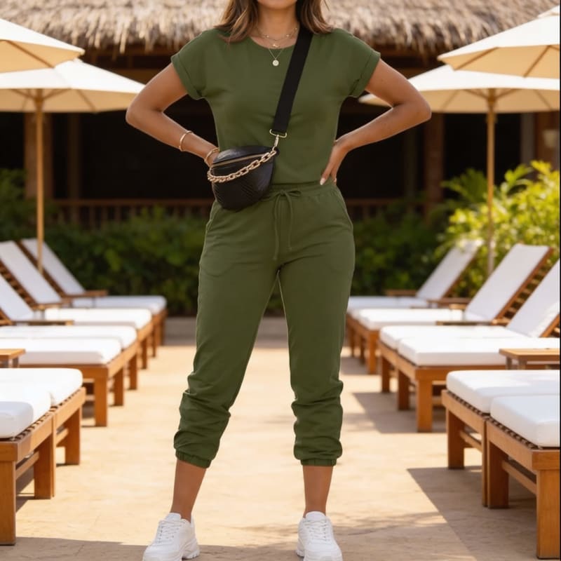 Delia Short Sleeve Tee and Jogger Two Piece Set with Pockets_1
