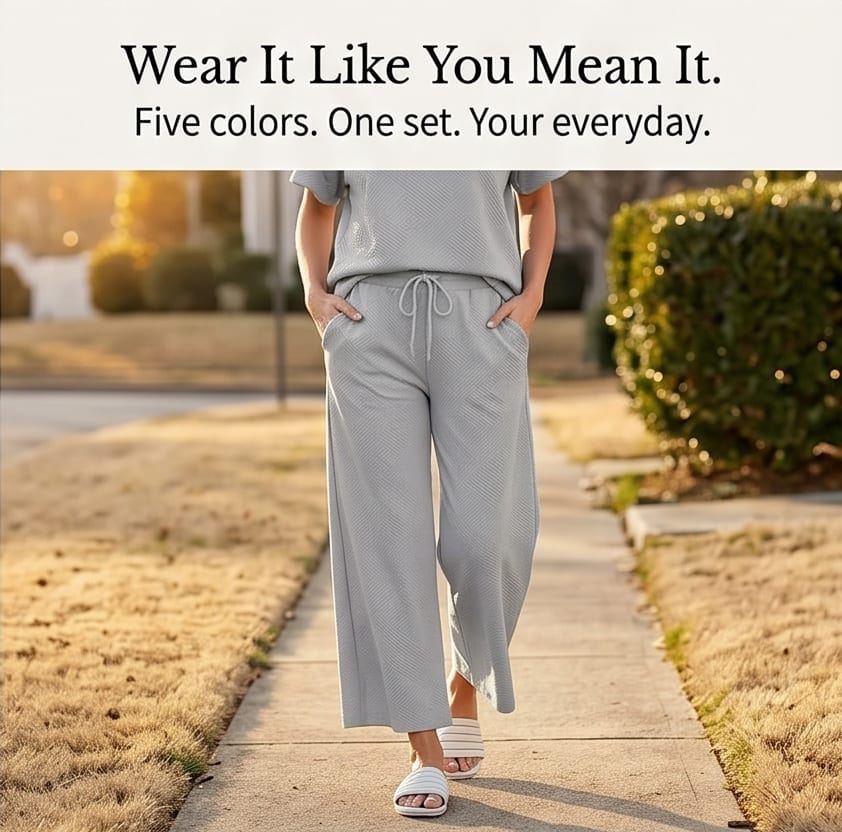 Clementine Textured Knit Short Sleeve Top and Cropped Wide Leg Pants Lounge Set_12