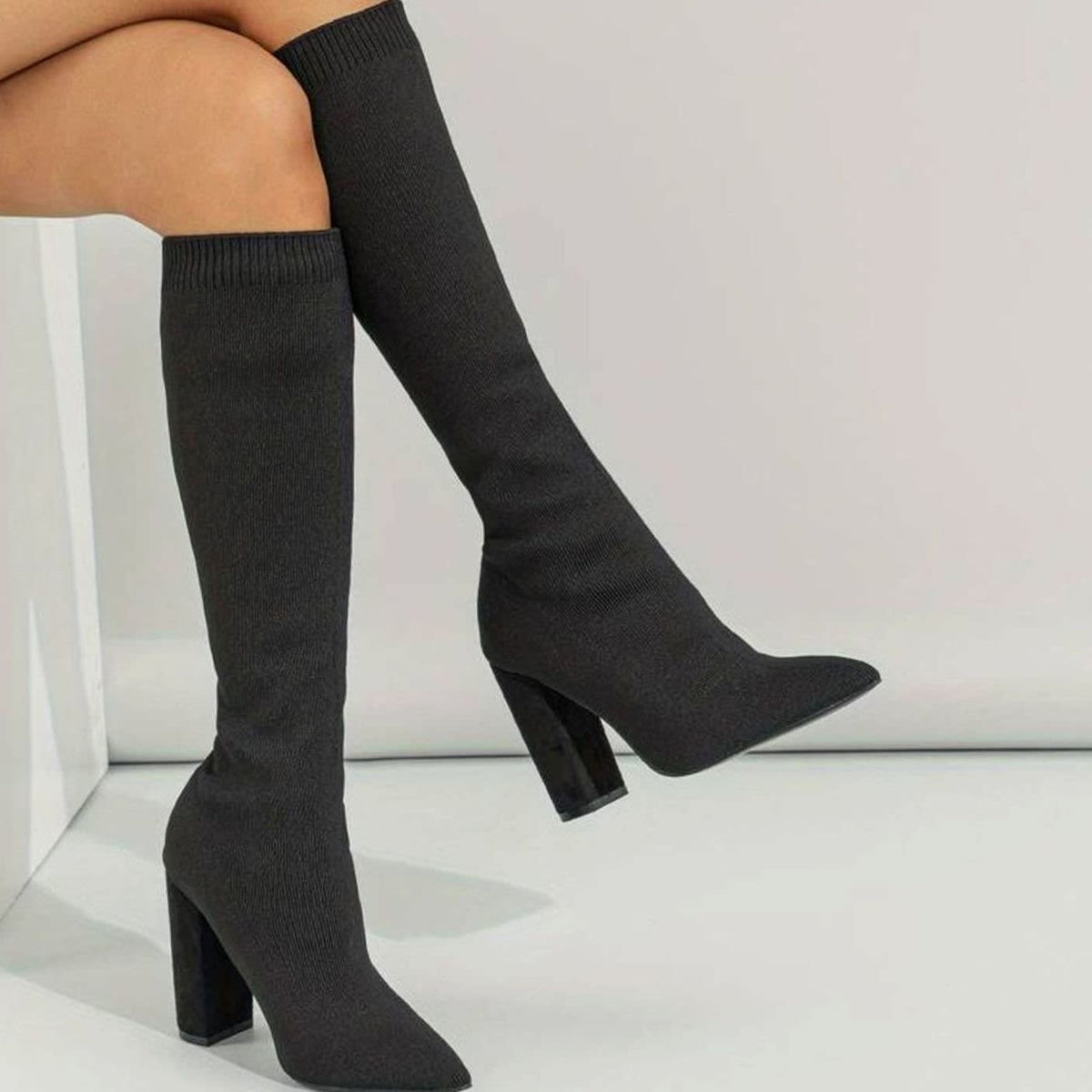 Hannah Stretch Knit Knee High Sock Boots_2