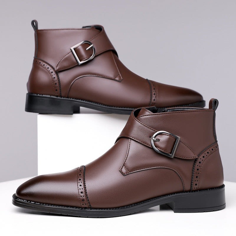Maurice Leather Brogue Monk Strap Ankle Boots_2