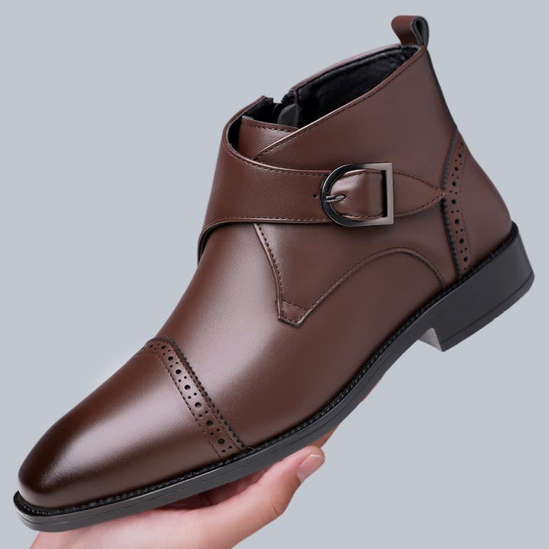 Maurice Leather Brogue Monk Strap Ankle Boots_3