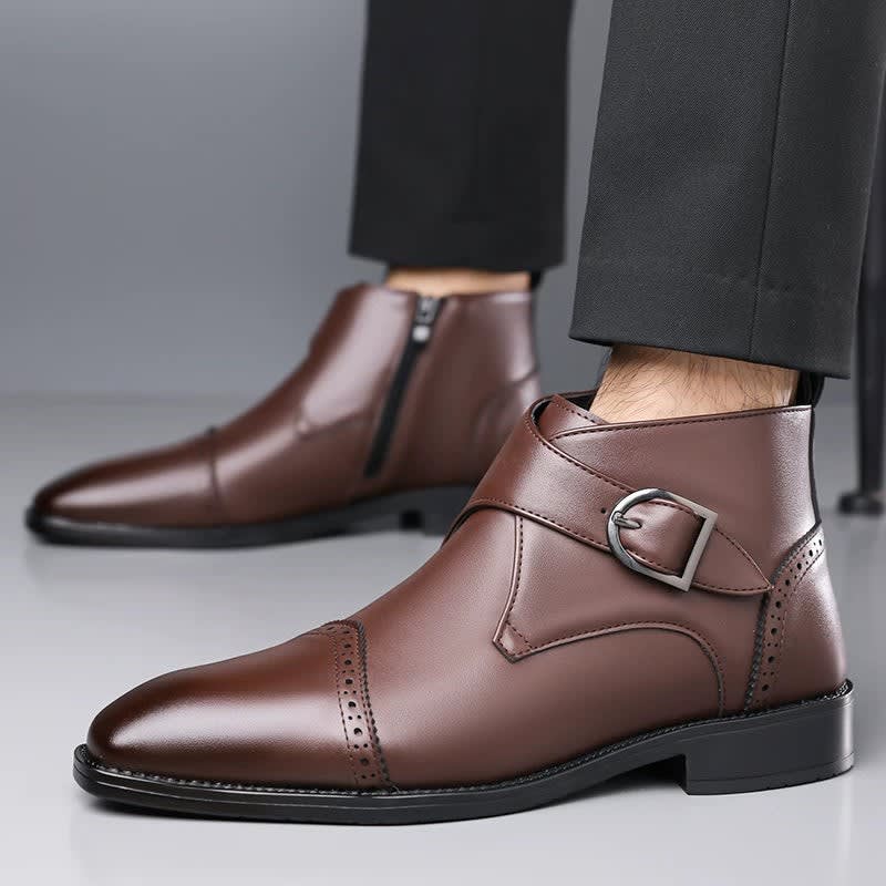 Maurice Leather Brogue Monk Strap Ankle Boots_4
