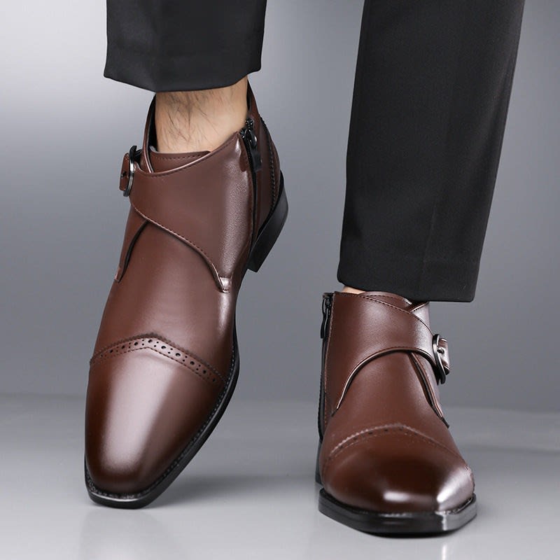 Maurice Leather Brogue Monk Strap Ankle Boots_6