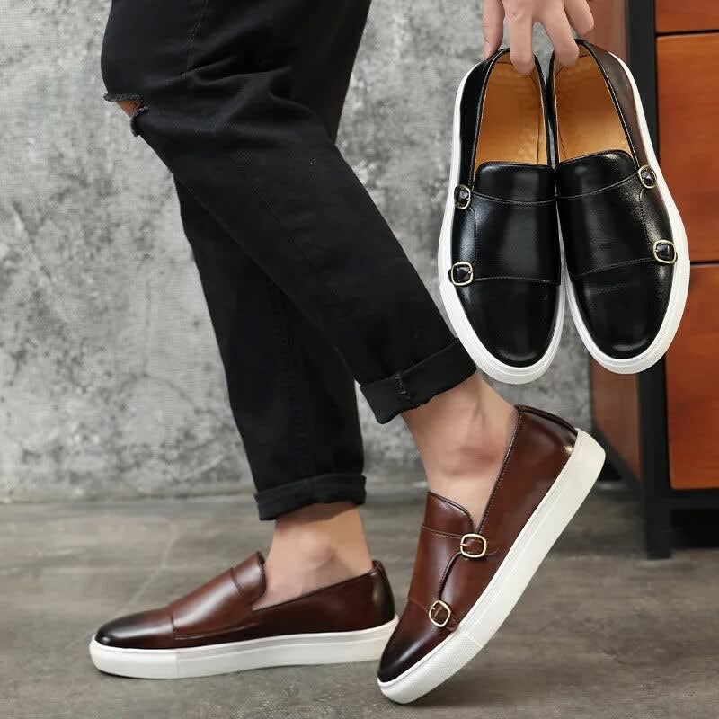 Octavio Leather Sneaker Sole Double Monk Loafers_4