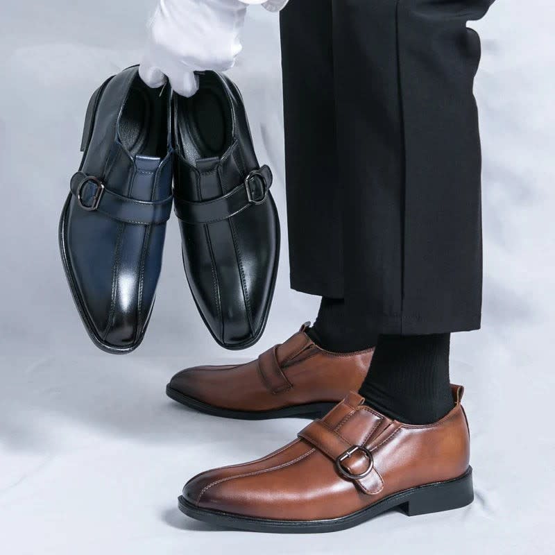 Morris Leather Pointed Toe Monk Strap Dress Shoes_11