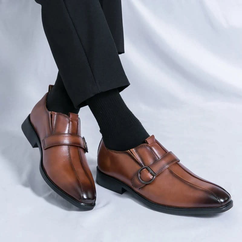 Morris Leather Pointed Toe Monk Strap Dress Shoes_12