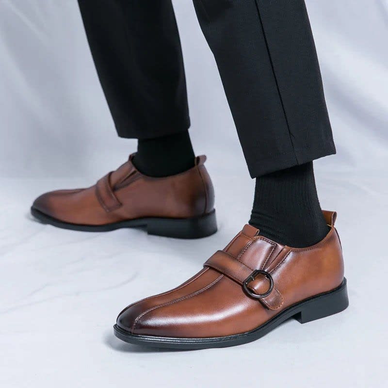 Morris Leather Pointed Toe Monk Strap Dress Shoes_13