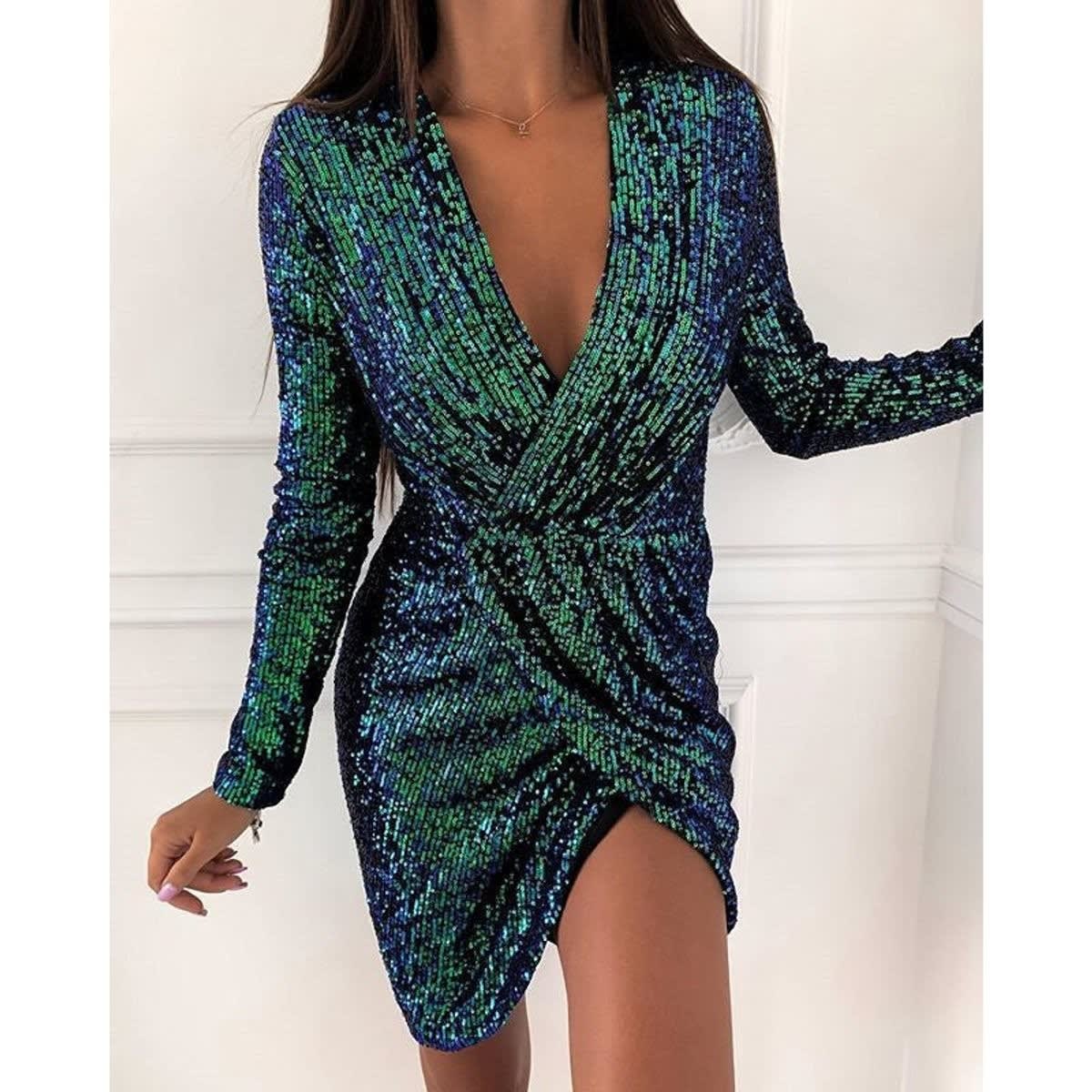 Abigail Sequin Wrap Long Sleeve Cocktail Dress_8