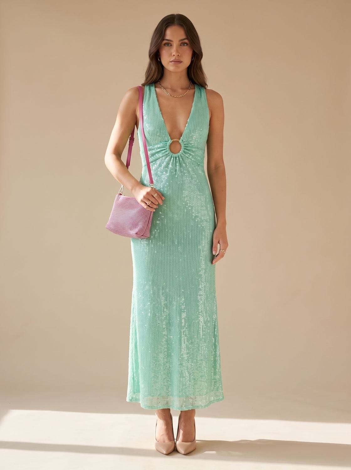 Colette Sequin Plunge Neck Christmas Party Mini Dress_4