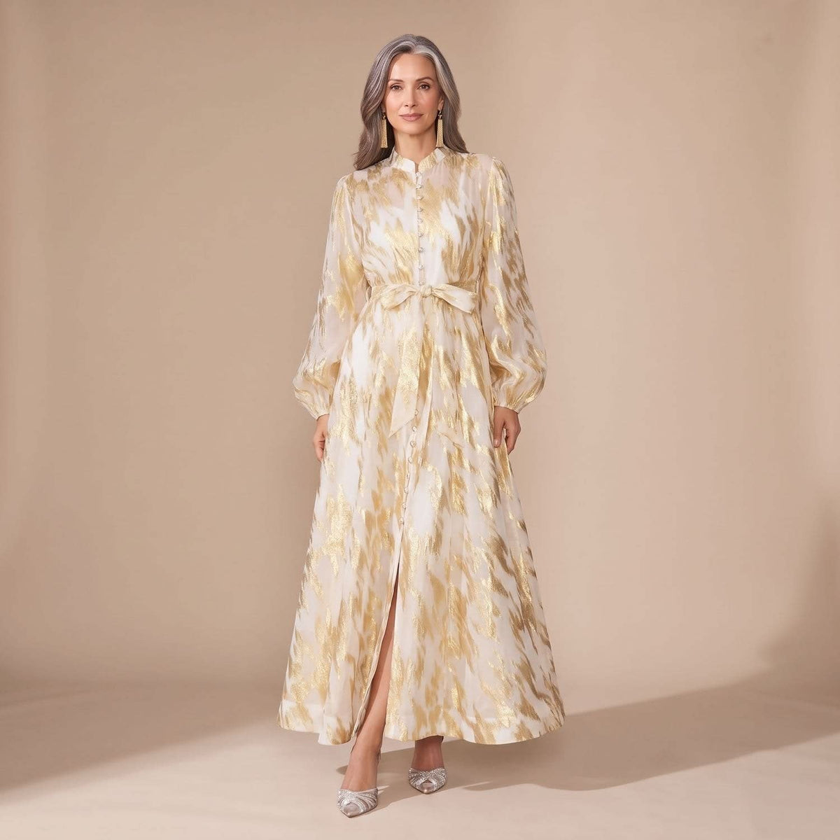 Manon Metallic Button Front Maxi Dress_5