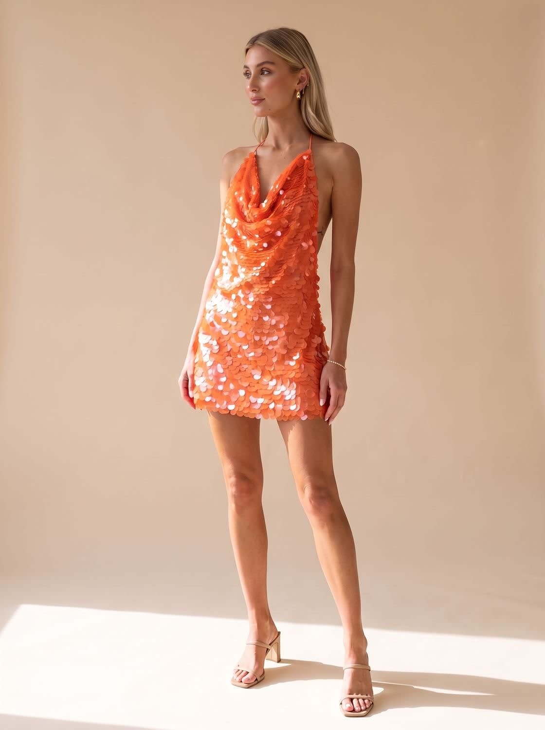 Eloise Sequin Cowl Neck Christmas Party Mini Dress_2