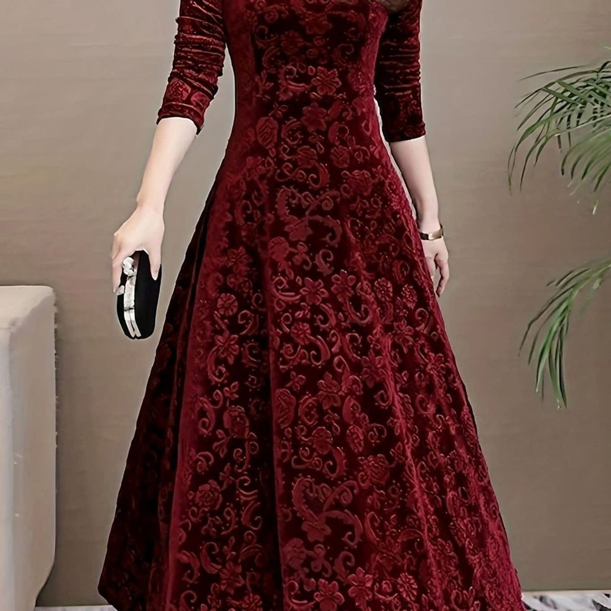 Jacinta Velvet Floral Midi Party Dress_10