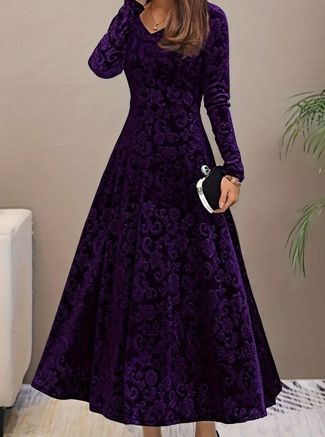 Jacinta Velvet Floral Midi Party Dress_3