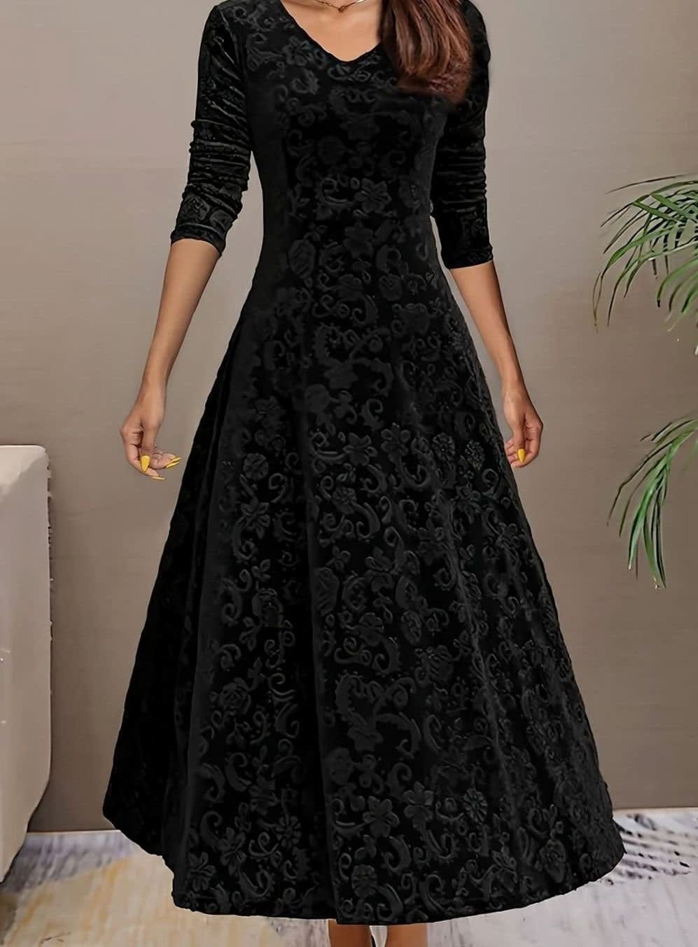Jacinta Velvet Floral Midi Party Dress_4