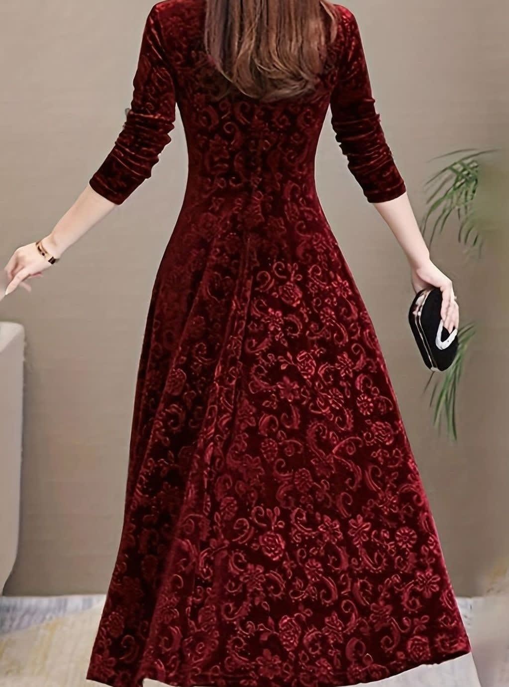 Jacinta Velvet Floral Midi Party Dress_5
