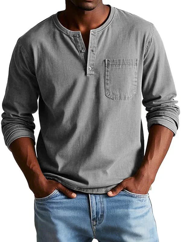 Charlie Long Sleeve Button Placket Henley Shirt_4