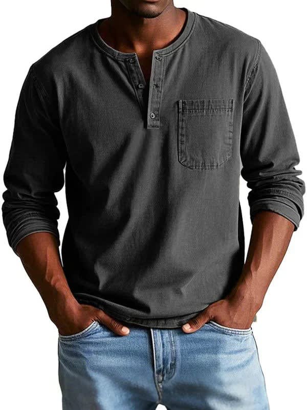 Charlie Long Sleeve Button Placket Henley Shirt_5