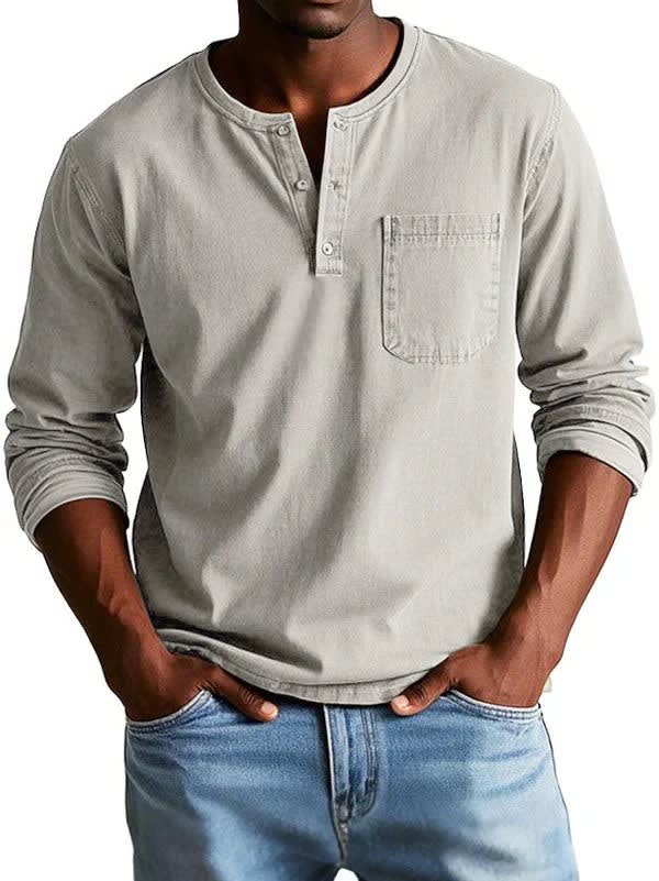 Charlie Long Sleeve Button Placket Henley Shirt_6