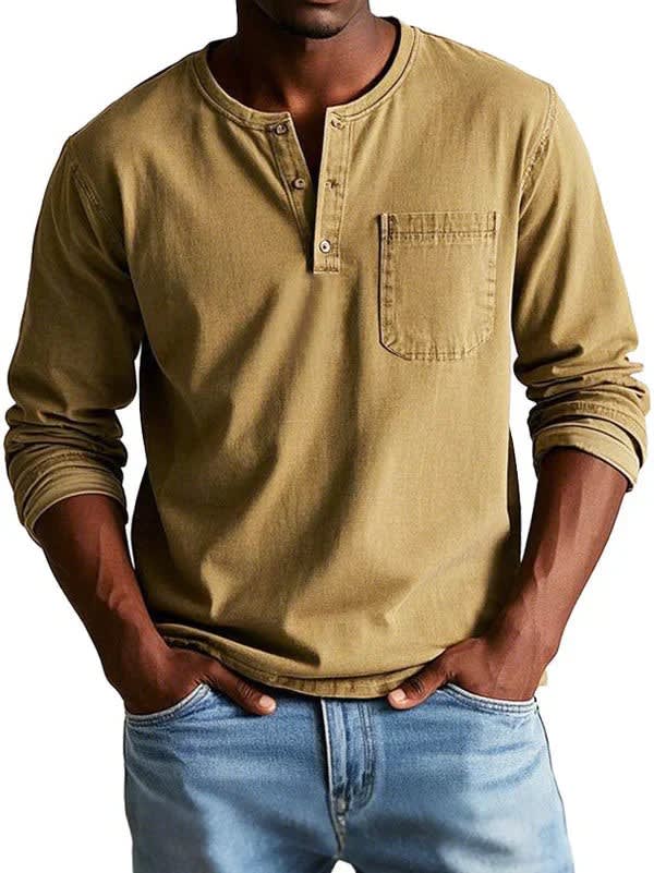 Charlie Long Sleeve Button Placket Henley Shirt_7