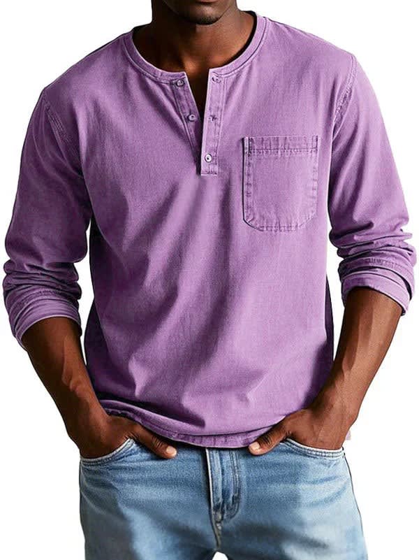 Charlie Long Sleeve Button Placket Henley Shirt_8