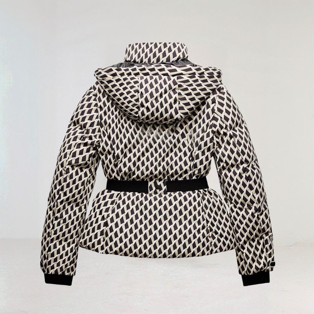 Simone Belted Geometric Print Ski Jacket For Winter_4