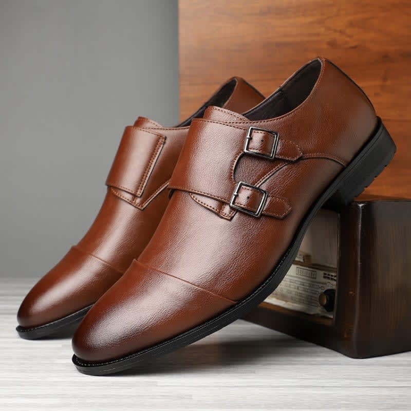 Marvin Cushioned Leather Cap Toe Double Monk Strap Loafers_1