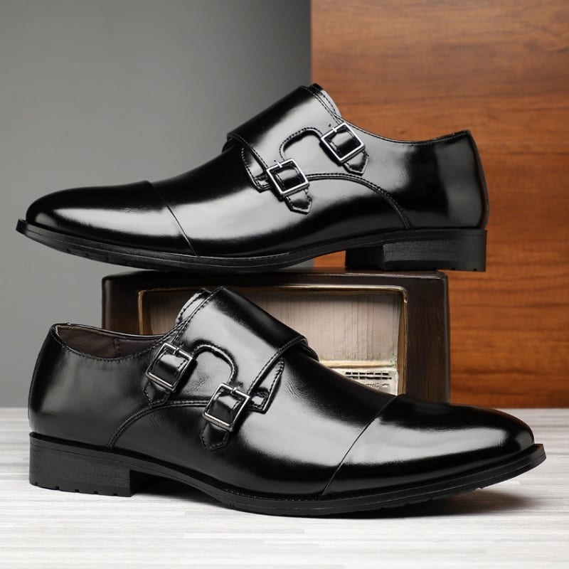 Marvin Cushioned Leather Cap Toe Double Monk Strap Loafers_6