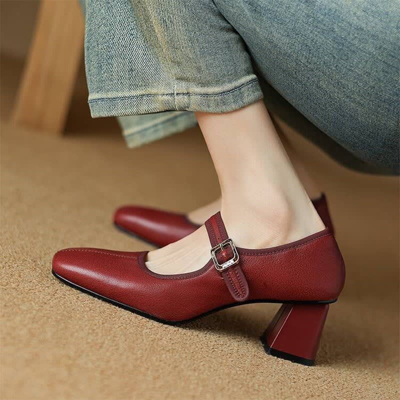 Flora Square Toe Mary Jane Block Heels_4