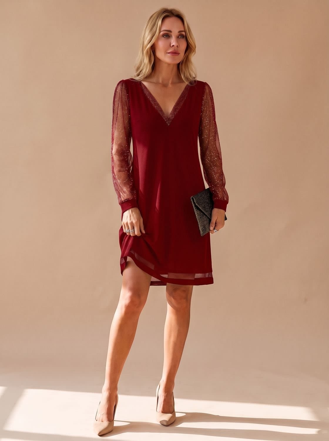 Iris Glitter Mesh Sleeve Christmas Party Mini Dress_2