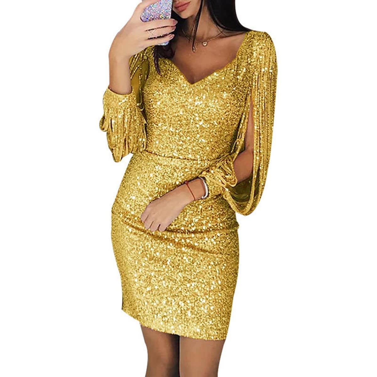 Helene Sequin Tassel Sleeve Cocktail Dress_6