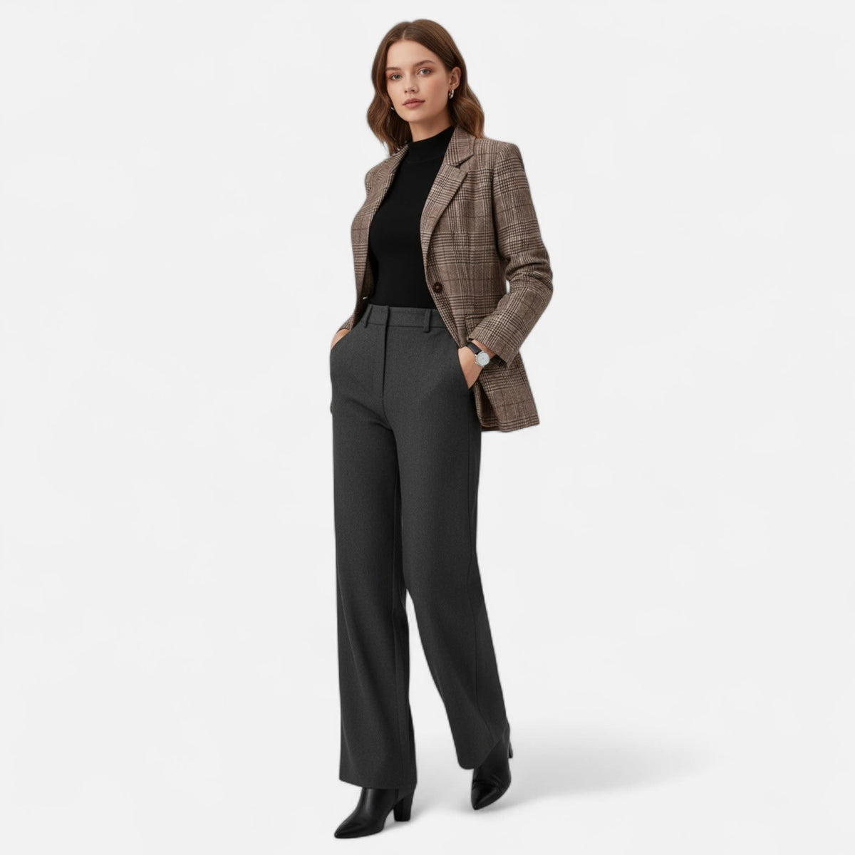 Delia Single Breasted Plaid Blazer_2