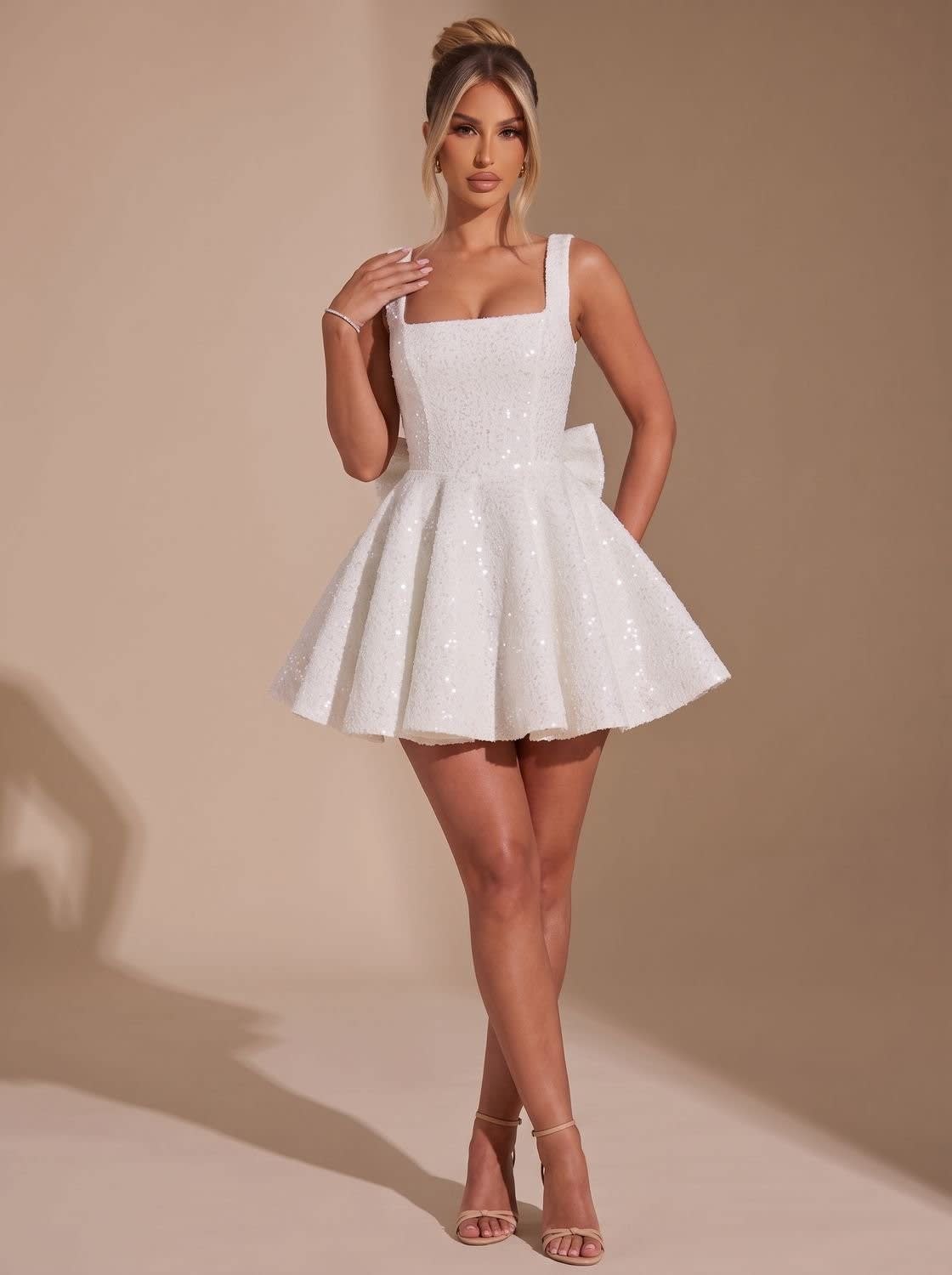 Lena Sequin Bow Christmas Party Mini Dress_12