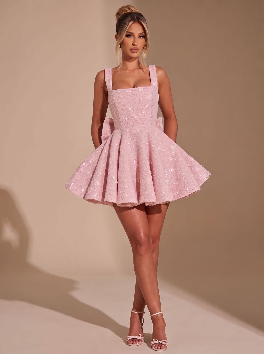 Lena Sequin Bow Christmas Party Mini Dress_2