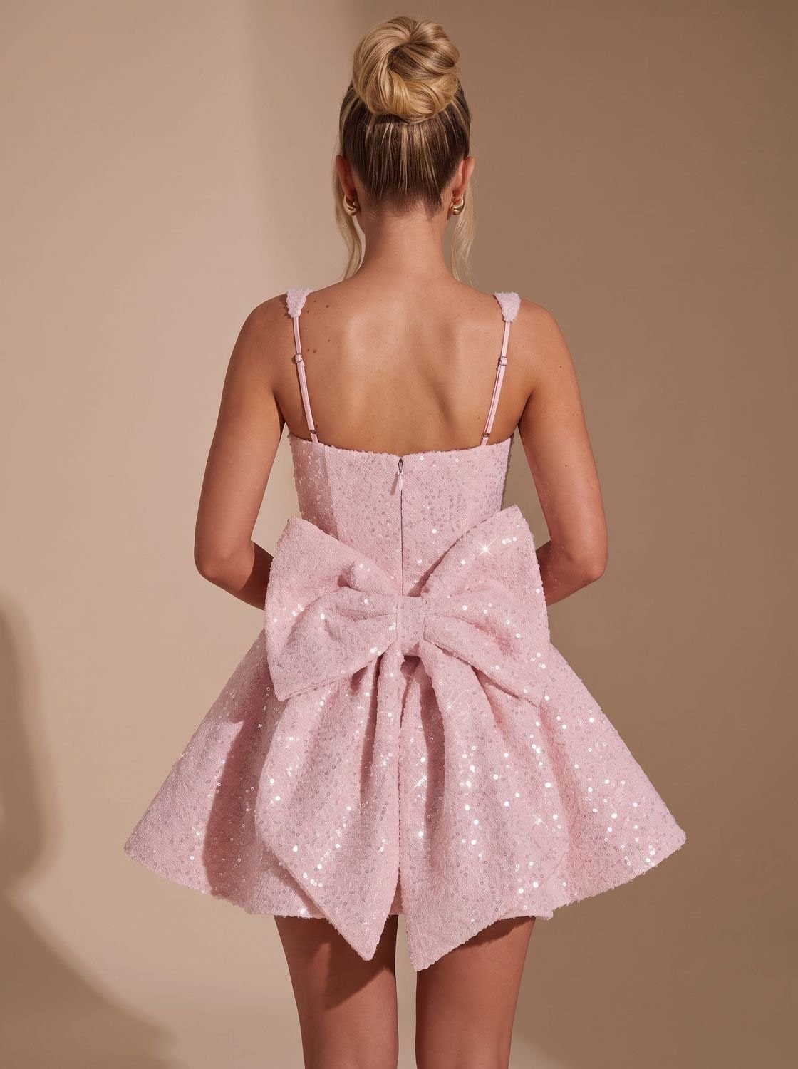 Lena Sequin Bow Christmas Party Mini Dress_3