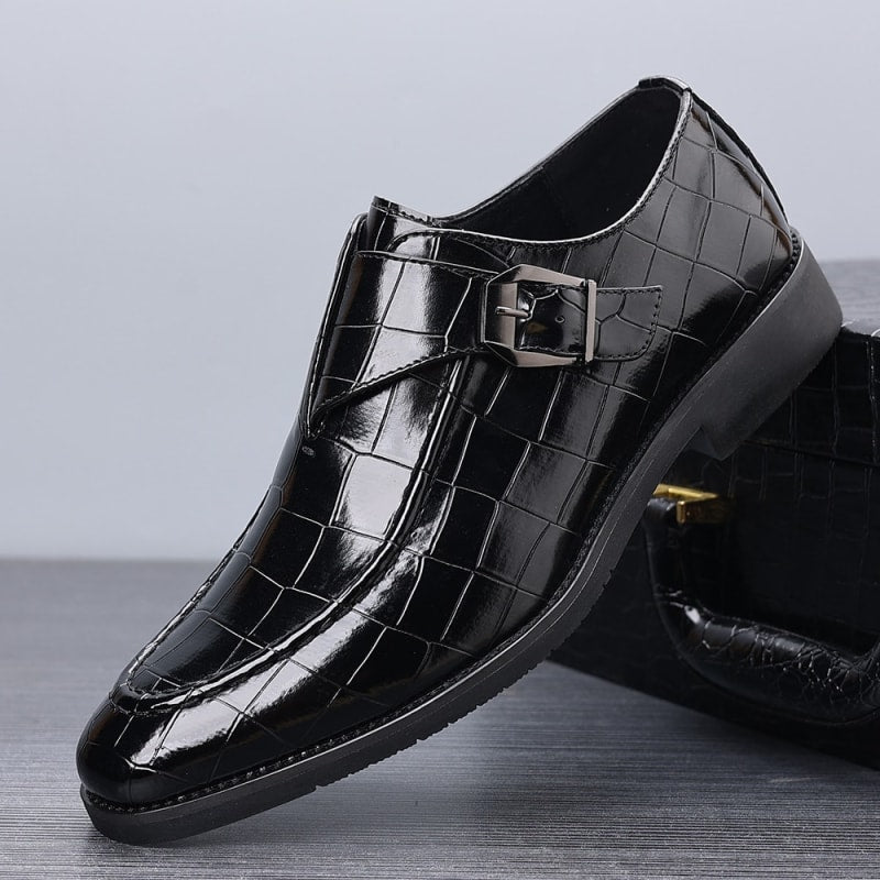 Nathan Croc Embossed Leather Single Monk Strap Loafers_1