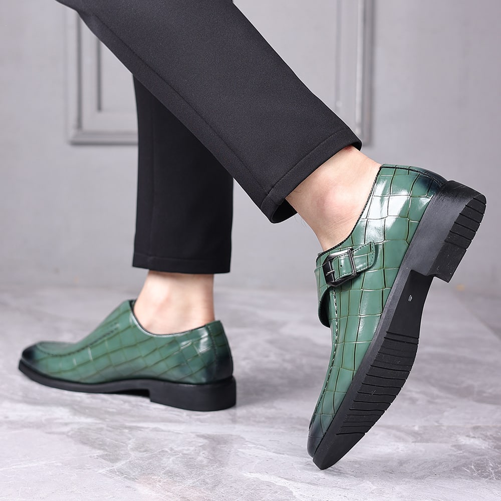 Nathan Croc Embossed Leather Single Monk Strap Loafers_14