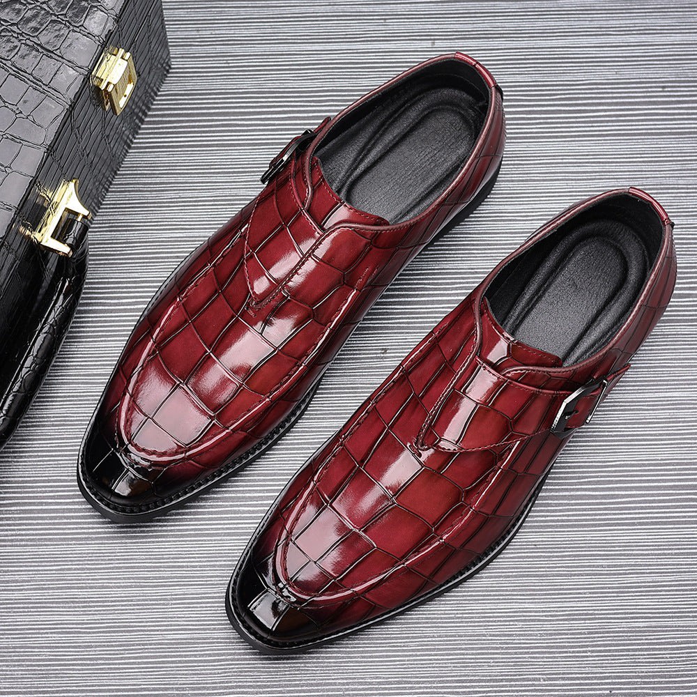 Nathan Croc Embossed Leather Single Monk Strap Loafers_8
