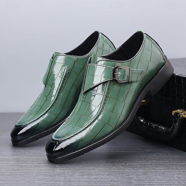 Nathan Croc Embossed Leather Single Monk Strap Loafers_9