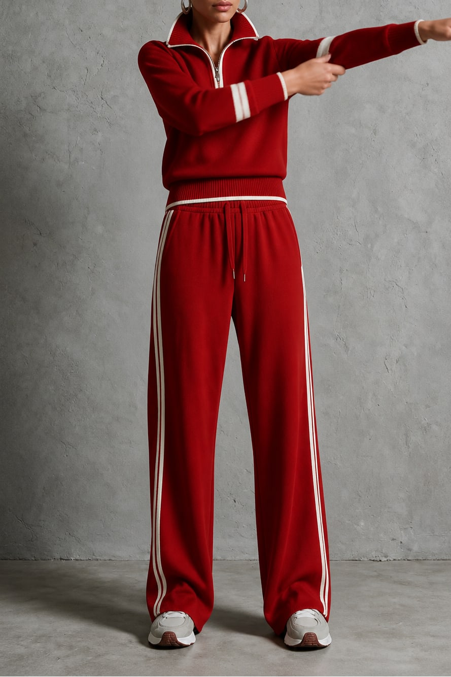 Iris Half Zip Pullover and Wide Leg Track Pants Two Piece Set_13