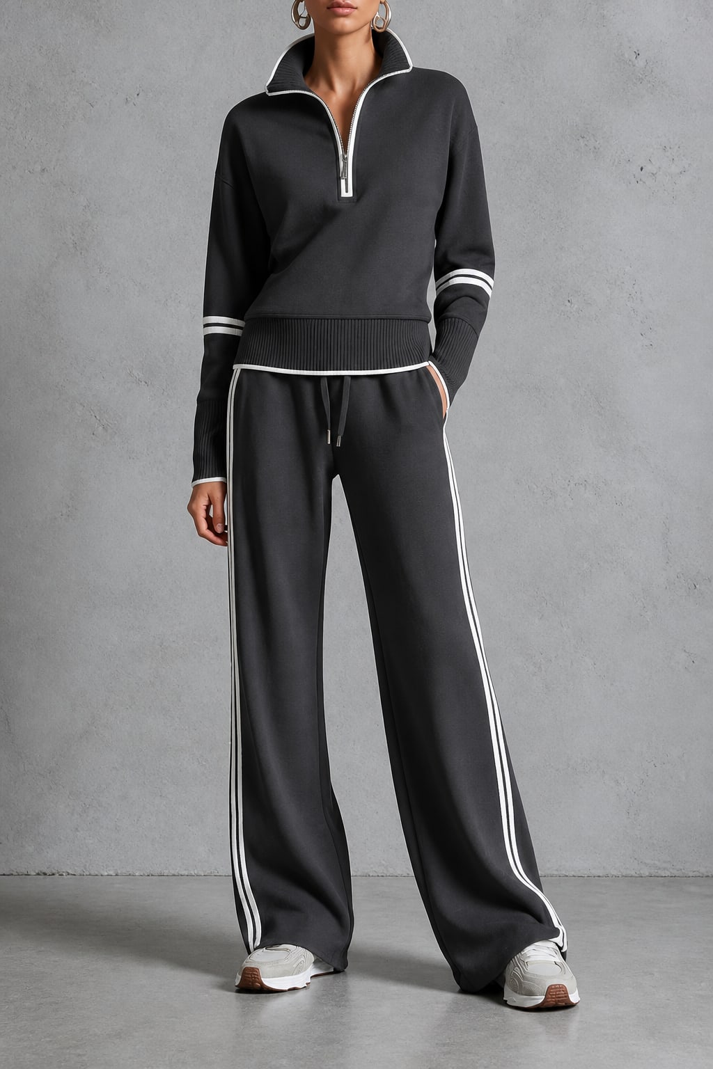 Iris Half Zip Pullover and Wide Leg Track Pants Two Piece Set_14